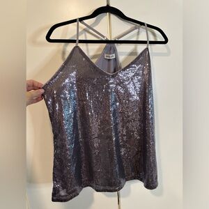 Grace Karin Shimmering Sequin Blouse Lined Sequins Tie Front Sz Large